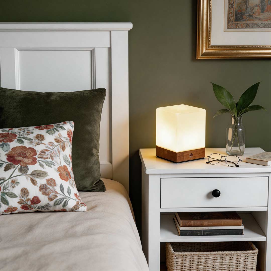 Mini Cube LED Wood Table Lamp - Ambient Square Design
