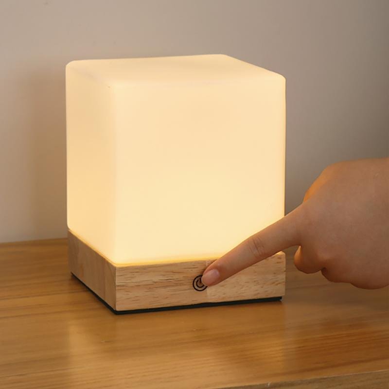Mini Cube LED Wood Table Lamp - Ambient Square Design