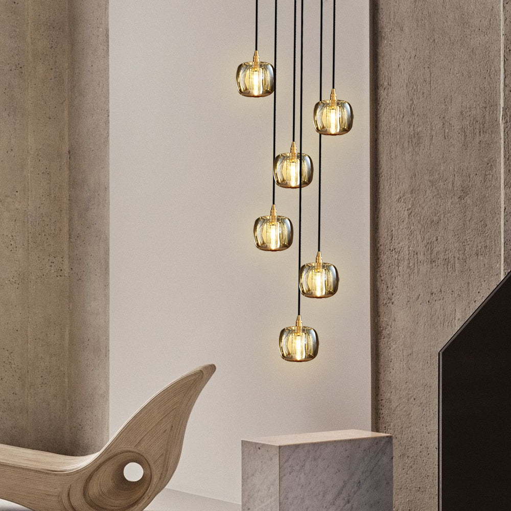 Modern Copper Cube Crystal Chandelier for Staircase