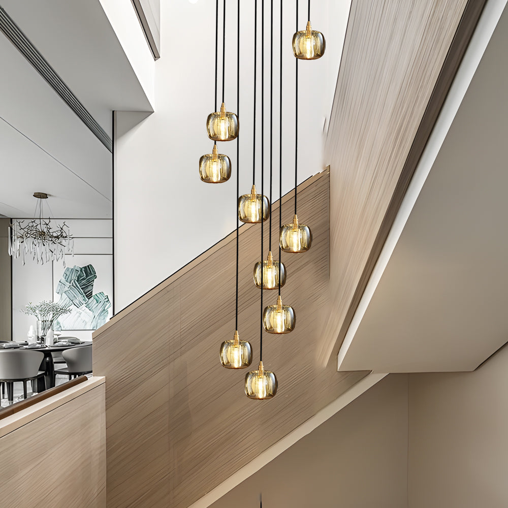 Modern Copper Cube Crystal Chandelier for Staircase