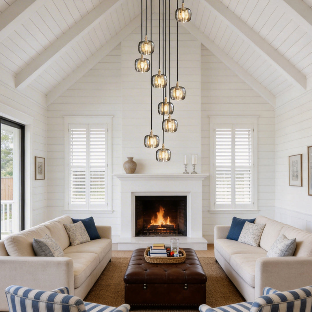 Modern Copper Cube Crystal Chandelier for Staircase