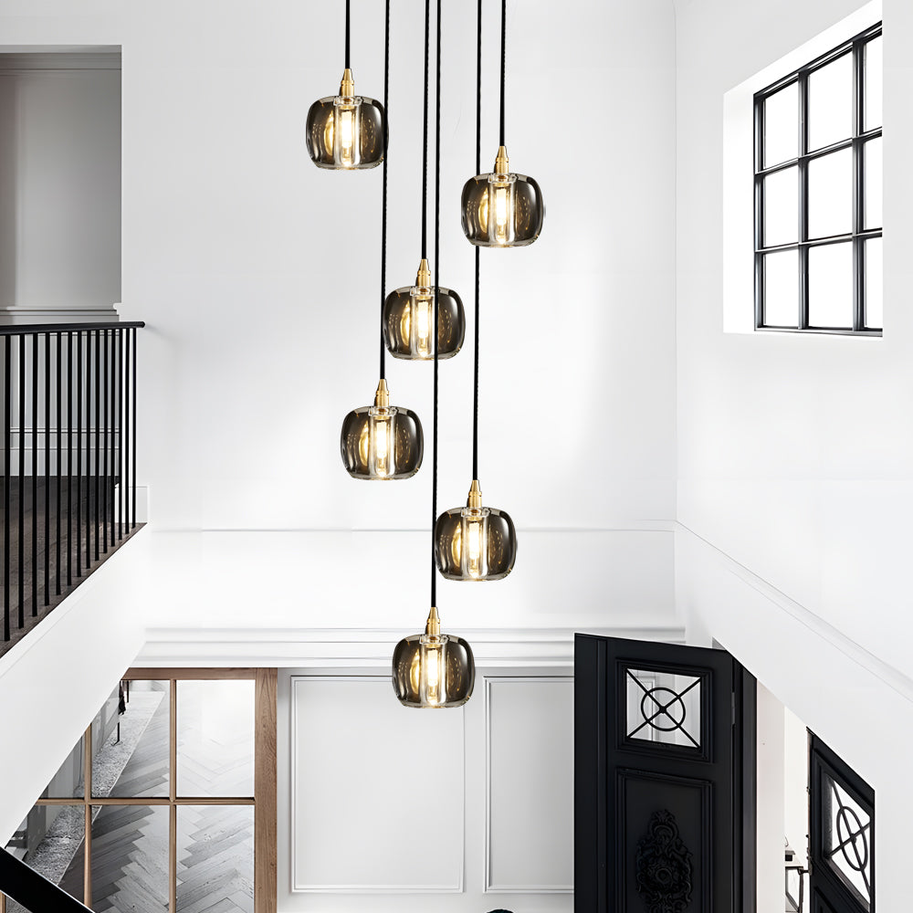 Modern Copper Cube Crystal Chandelier for Staircase