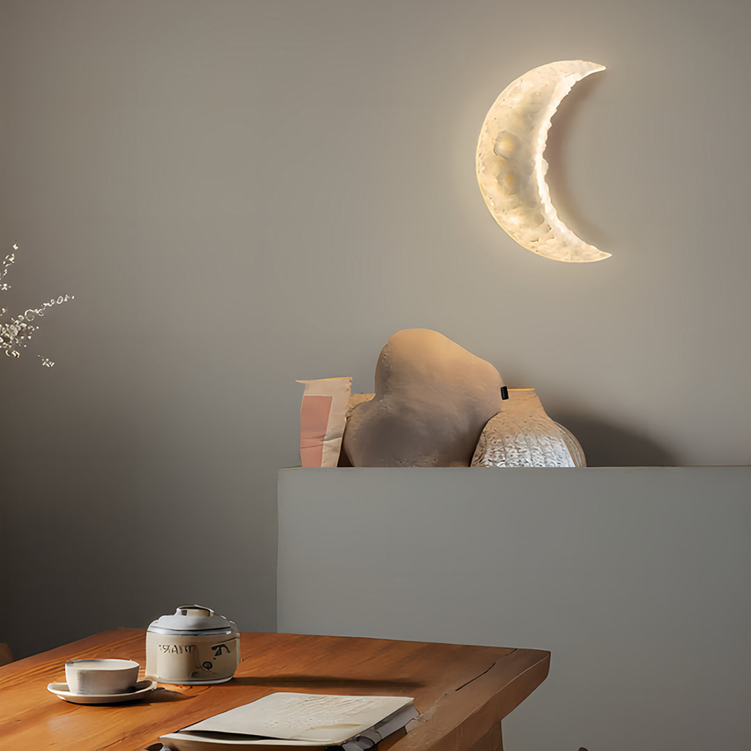 Modern Minimalist Crescent Moon Wall Light - Textured Resin Lamp for Bedroom