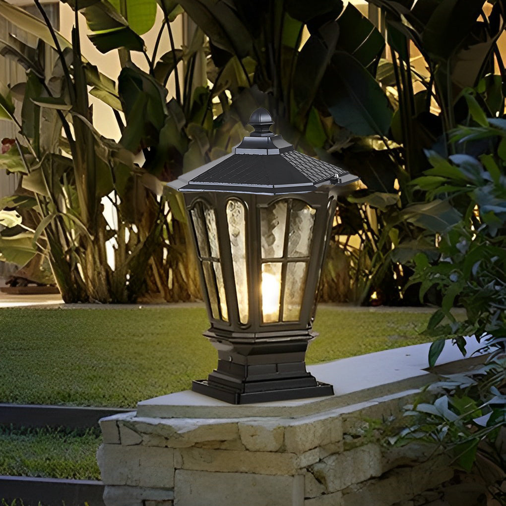 Retro Pavilion-Style LED Stone Pillar Light Fixture