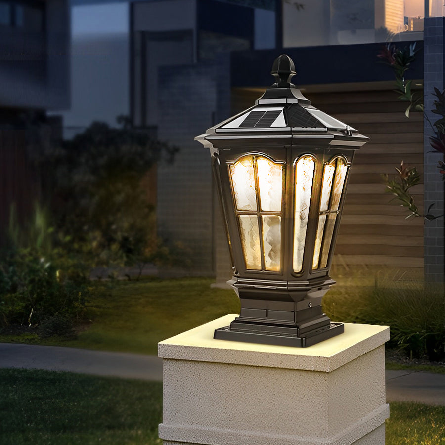 Retro Pavilion-Style LED Stone Pillar Light Fixture