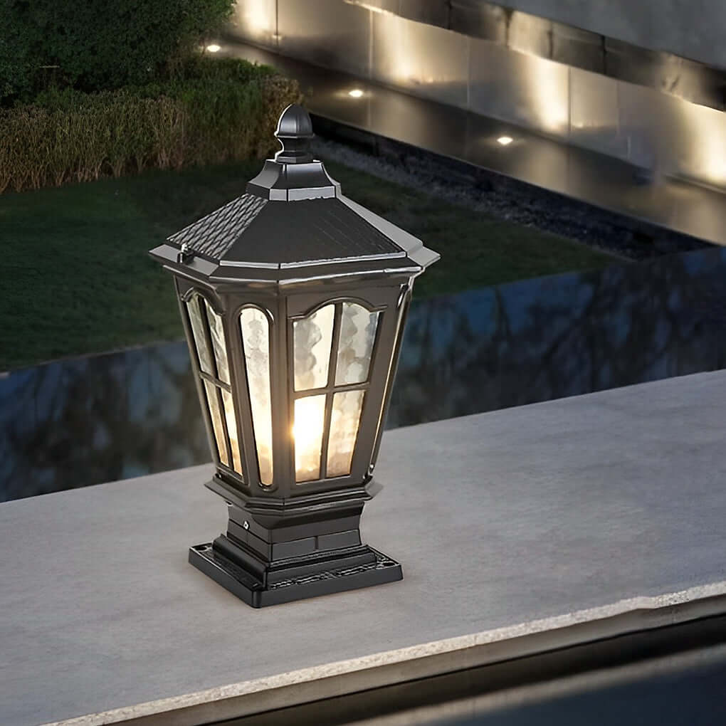 Retro Pavilion-Style LED Stone Pillar Light Fixture