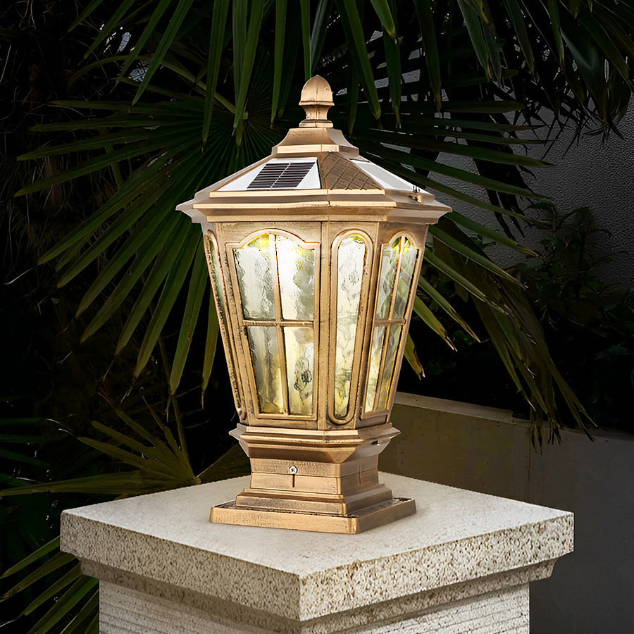 Retro Pavilion-Style LED Stone Pillar Light Fixture