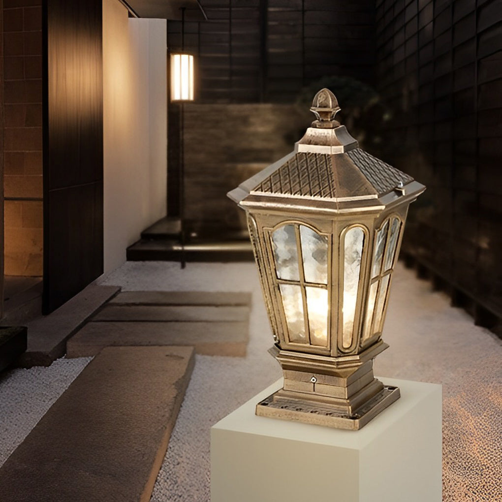 Retro Pavilion-Style LED Stone Pillar Light Fixture