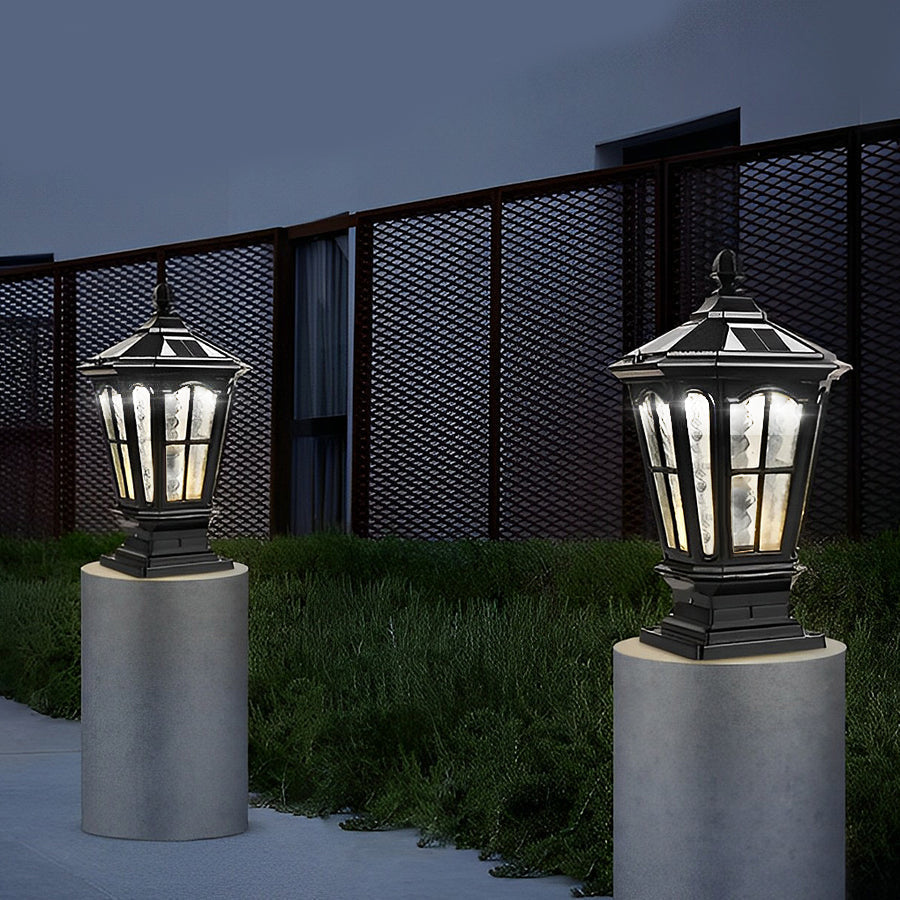 Retro Pavilion-Style LED Stone Pillar Light Fixture