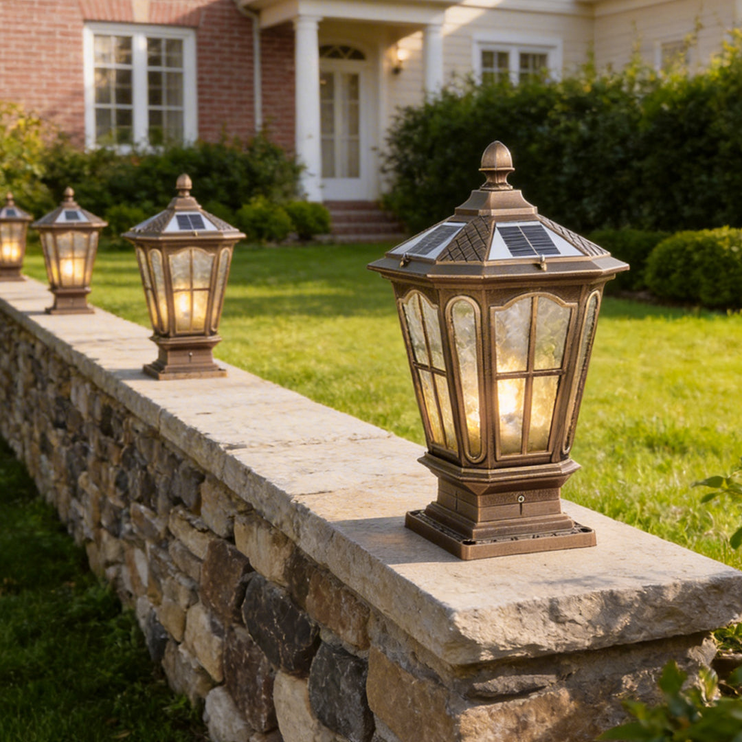 Retro Pavilion-Style LED Stone Pillar Light Fixture