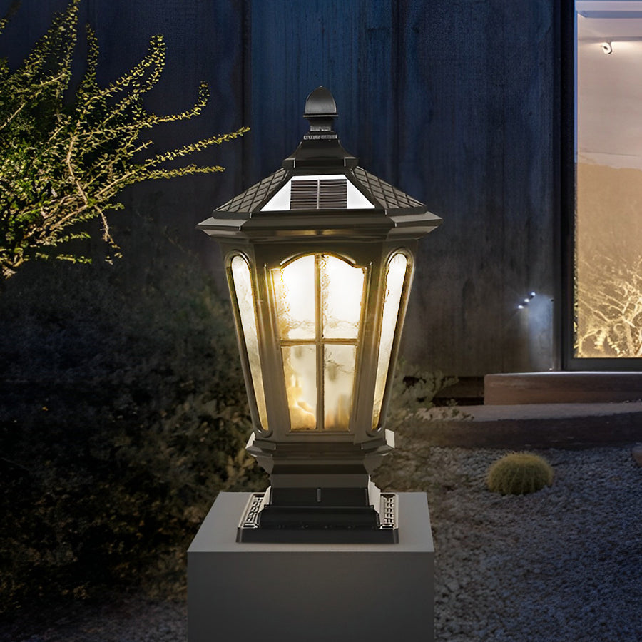 Retro Pavilion-Style LED Stone Pillar Light Fixture