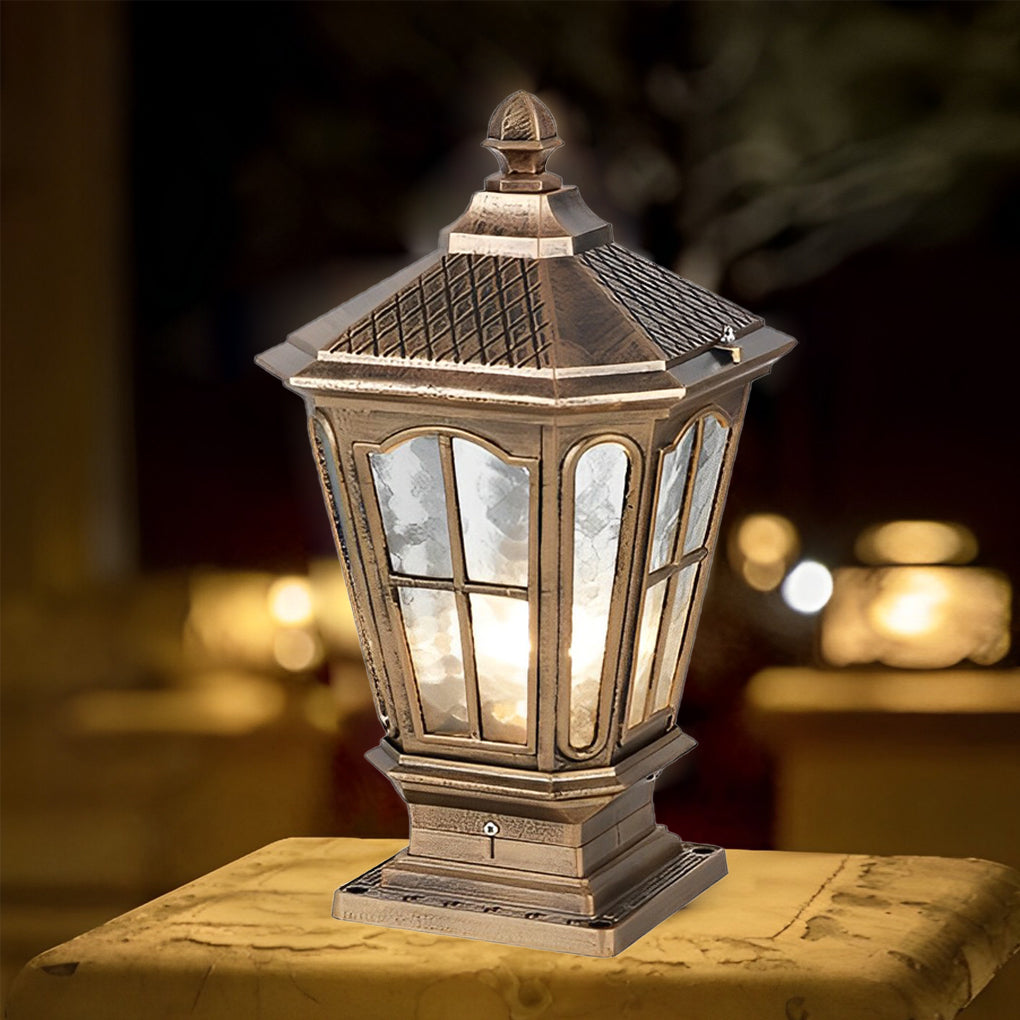 Retro Pavilion-Style LED Stone Pillar Light Fixture