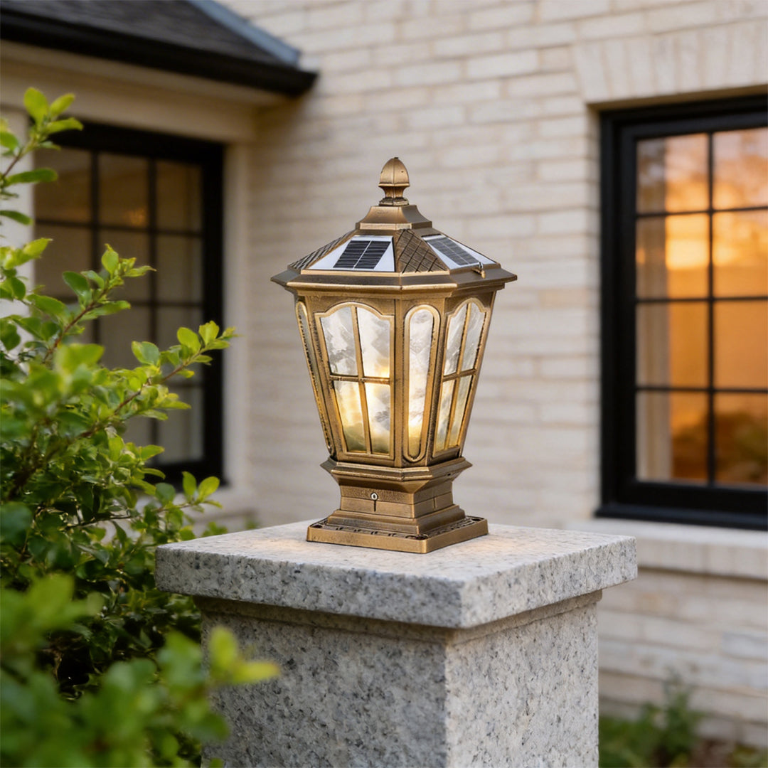 Retro Pavilion-Style LED Stone Pillar Light Fixture