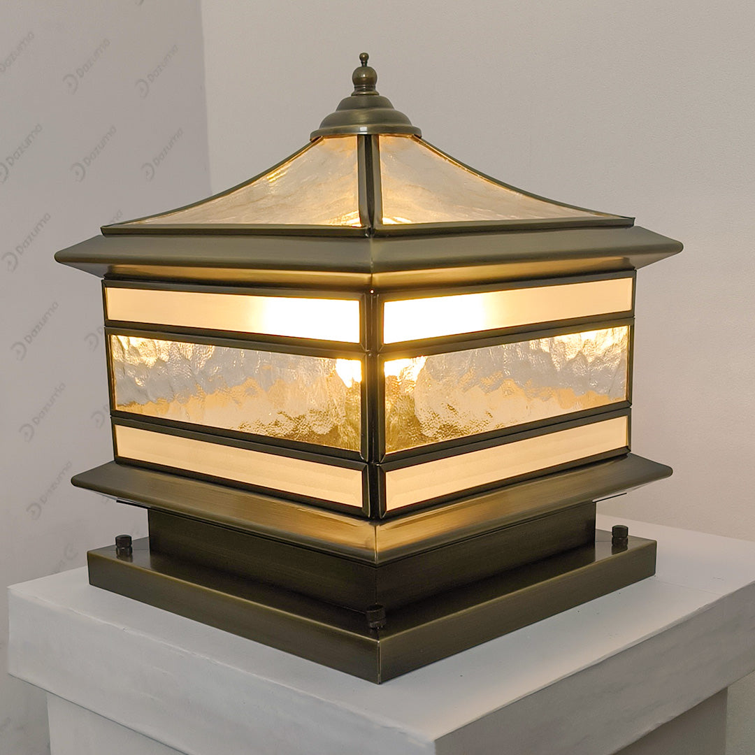 Premium Retro Copper Solar Stone Pillar Lights - Waterproof Fence Post Illumination