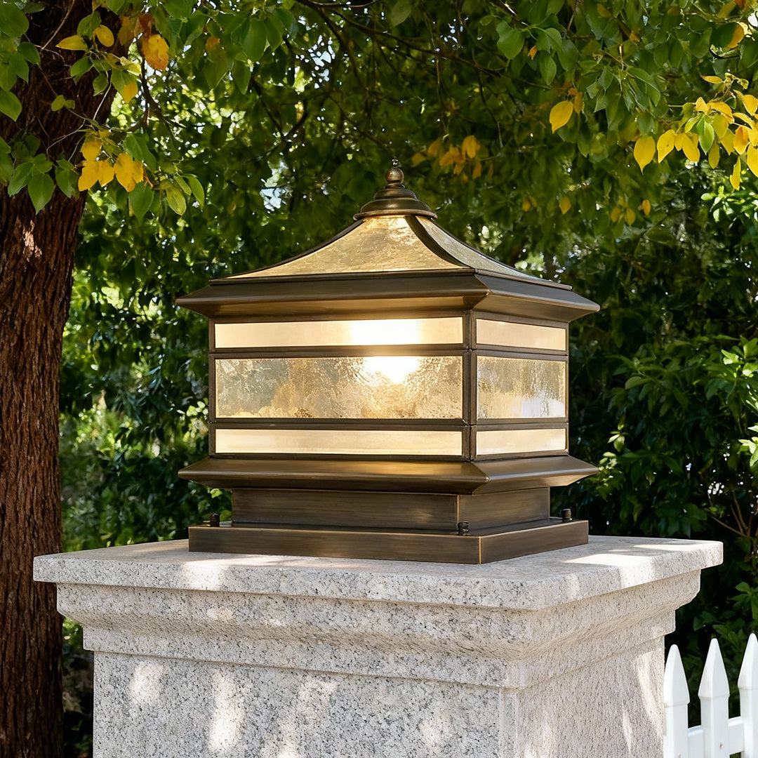 Premium Retro Copper Solar Stone Pillar Lights - Waterproof Fence Post Illumination