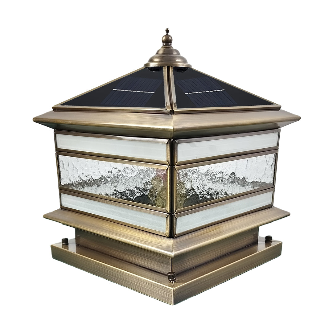 Premium Retro Copper Solar Stone Pillar Lights - Waterproof Fence Post Illumination