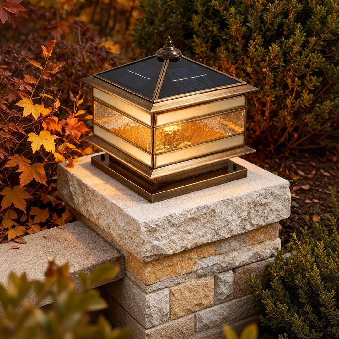 Premium Retro Copper Solar Stone Pillar Lights - Waterproof Fence Post Illumination