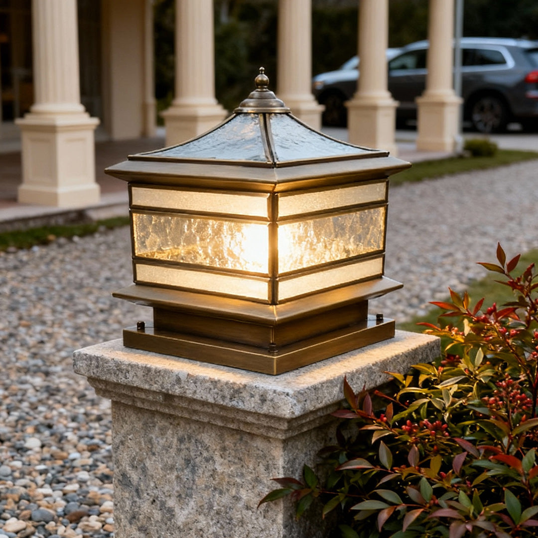 Premium Retro Copper Solar Stone Pillar Lights - Waterproof Fence Post Illumination