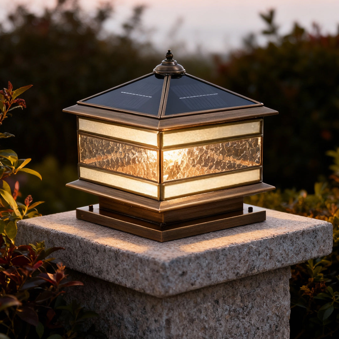 Premium Retro Copper Solar Stone Pillar Lights - Waterproof Fence Post Illumination
