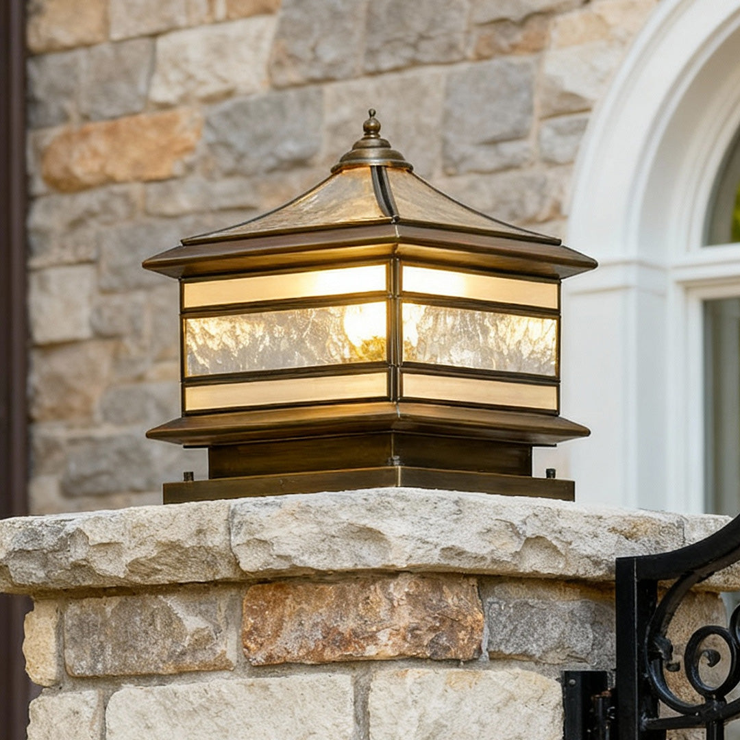 Premium Retro Copper Solar Stone Pillar Lights - Waterproof Fence Post Illumination
