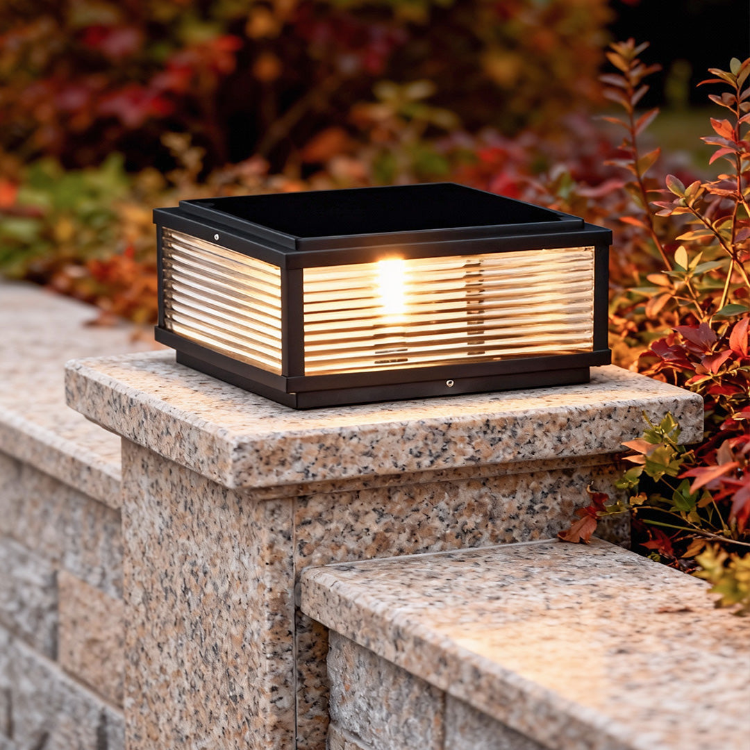Premium Square Ribbed Glass Outdoor Pillar Light