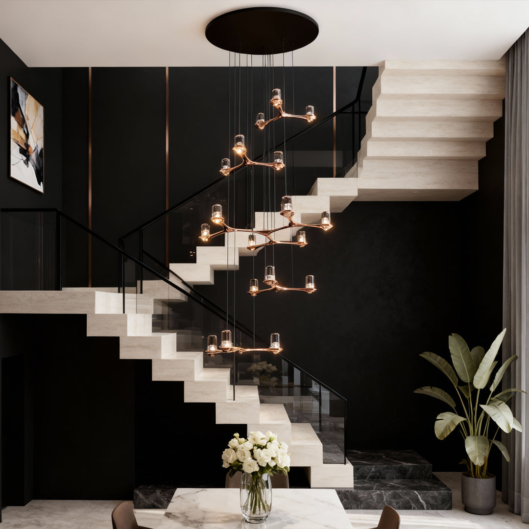 Nordic Crystal Staircase Chandelier - Elegant Ceiling Light