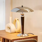 Retro Chrome Mushroom Lamp with Wooden Rod