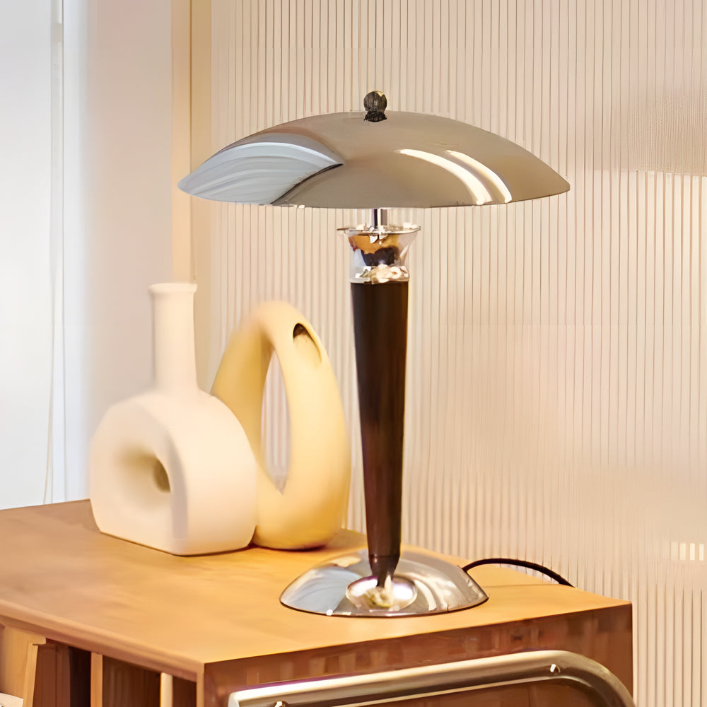 Retro Chrome Mushroom Lamp with Wooden Rod