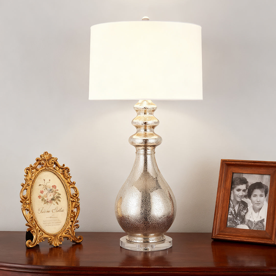 Polished Silver Modern Table Lamp - Unique Home Decor Accent