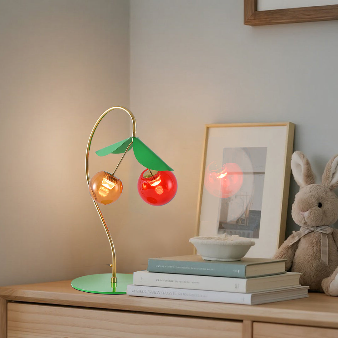 Modern Dual-Head LED Table Lamp with Stained Glass - Nordic Cherry Design