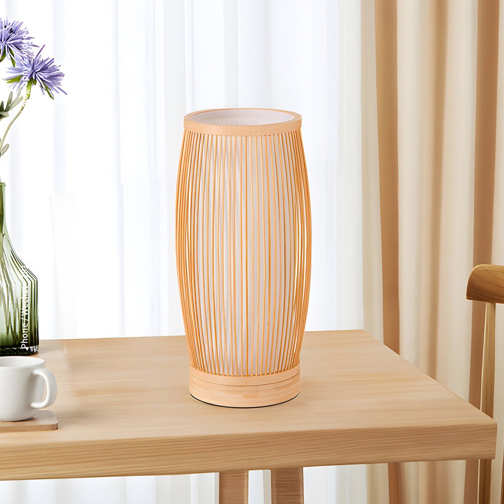 Handwoven Japanese Bamboo LED Table Lamp - Vintage Style