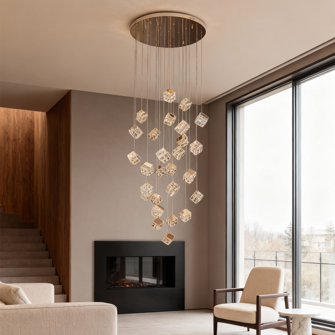 Crystal Cube Chandelier Ceiling Light for Stairs