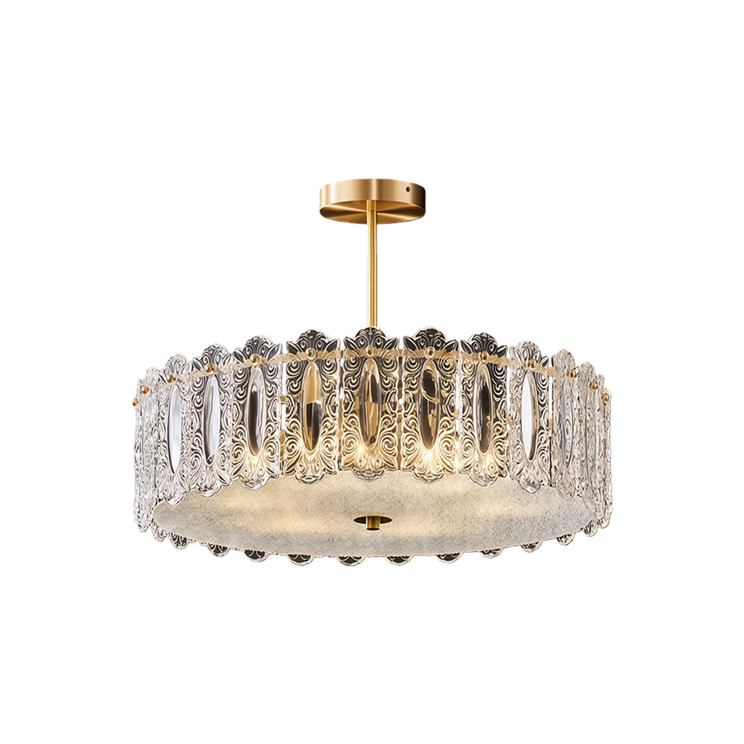 French Luxury Copper Semi Flush Mount Glass Light Fixture
