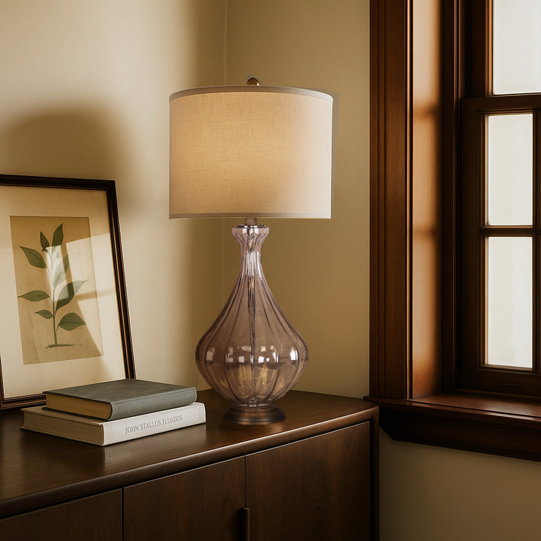 Elegant Glass Base Table Lamp with Classic Linen Shade