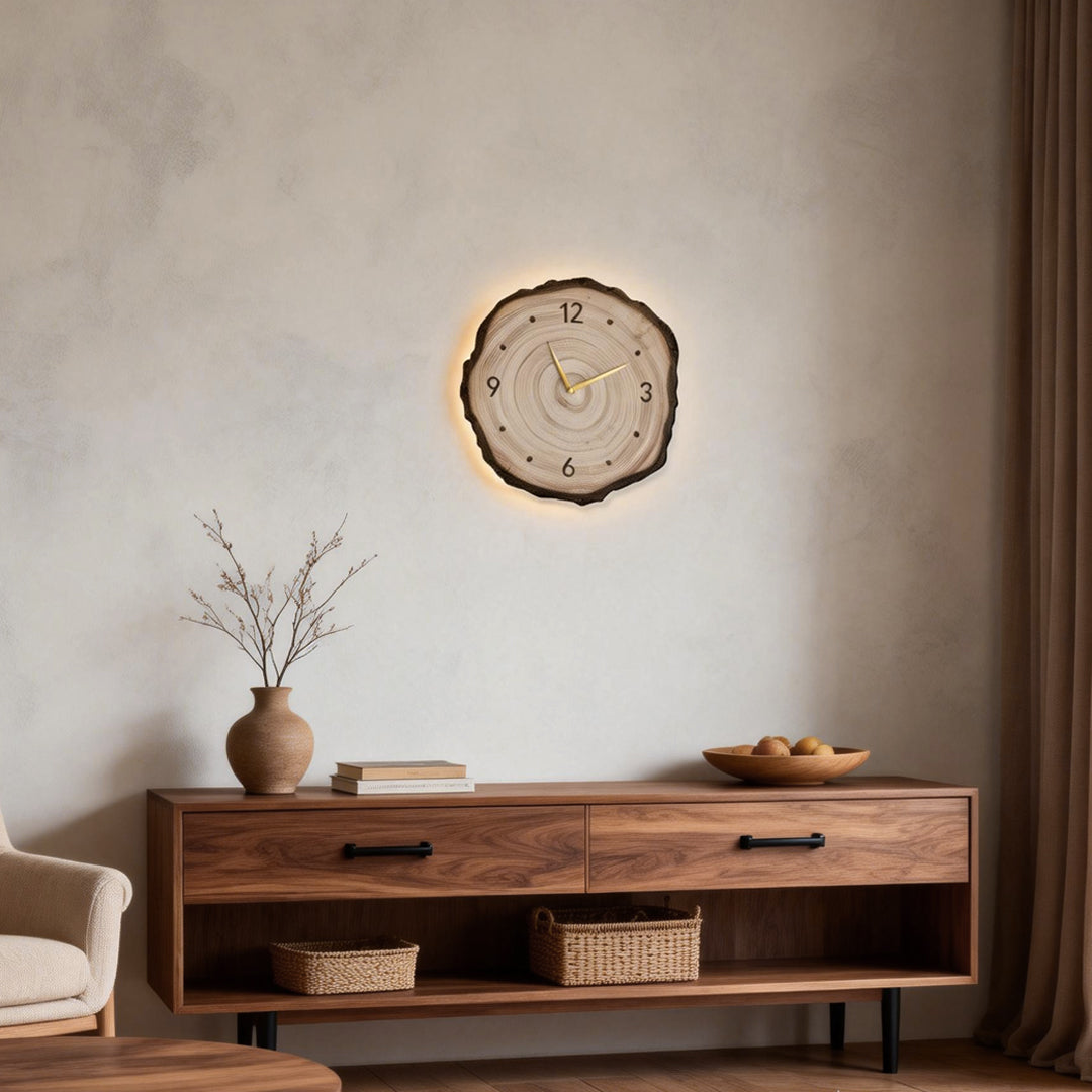 Farmhouse Wood Slice Tree Stump Wall Clock with LED Light