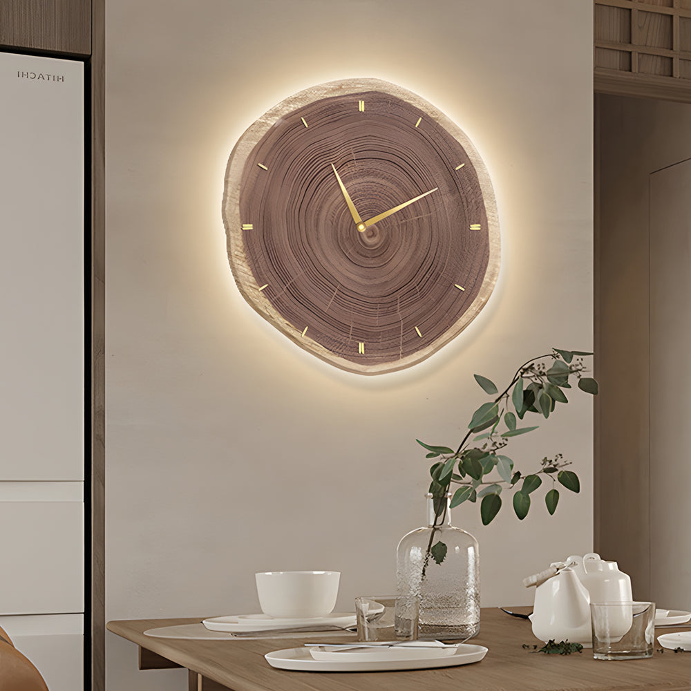 Farmhouse Wood Slice Tree Stump Wall Clock with LED Light