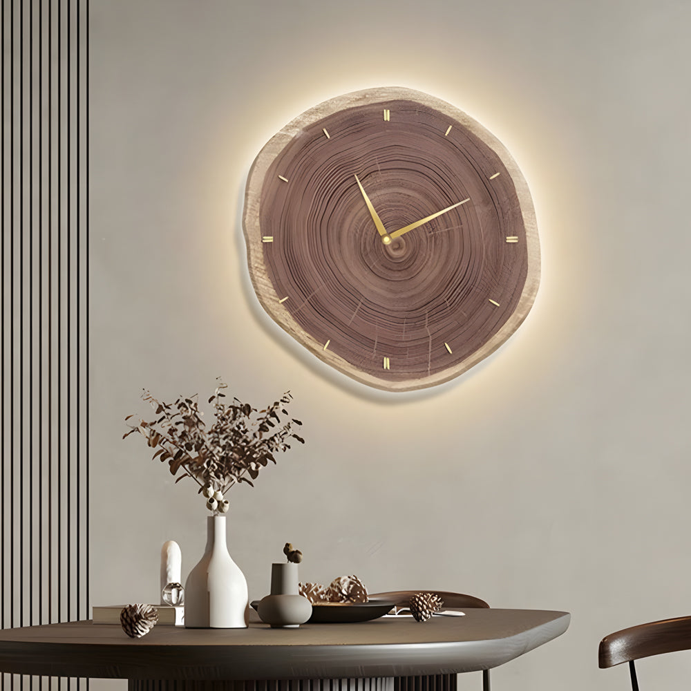 Farmhouse Wood Slice Tree Stump Wall Clock with LED Light