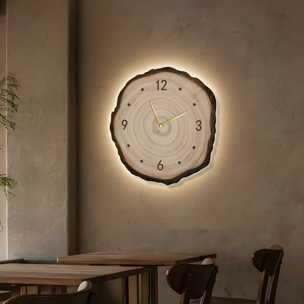 Farmhouse Wood Slice Tree Stump Wall Clock with LED Light