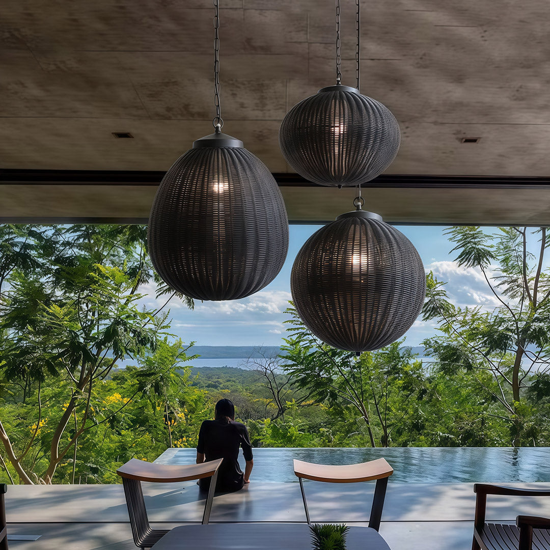Premium Black Woven Outdoor Pendant Light - Waterproof Ceiling Fixture