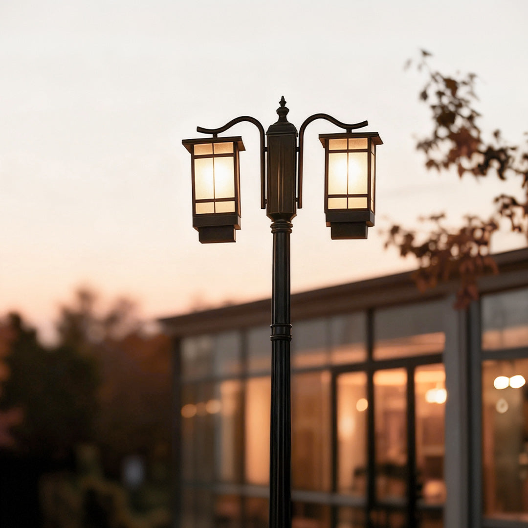Modern Black Waterproof Outdoor Post Light with Dual Heads