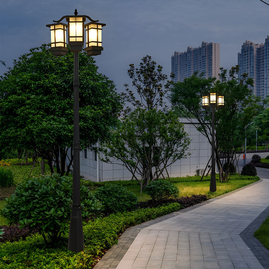 Modern Black Waterproof Outdoor Post Light with Dual Heads