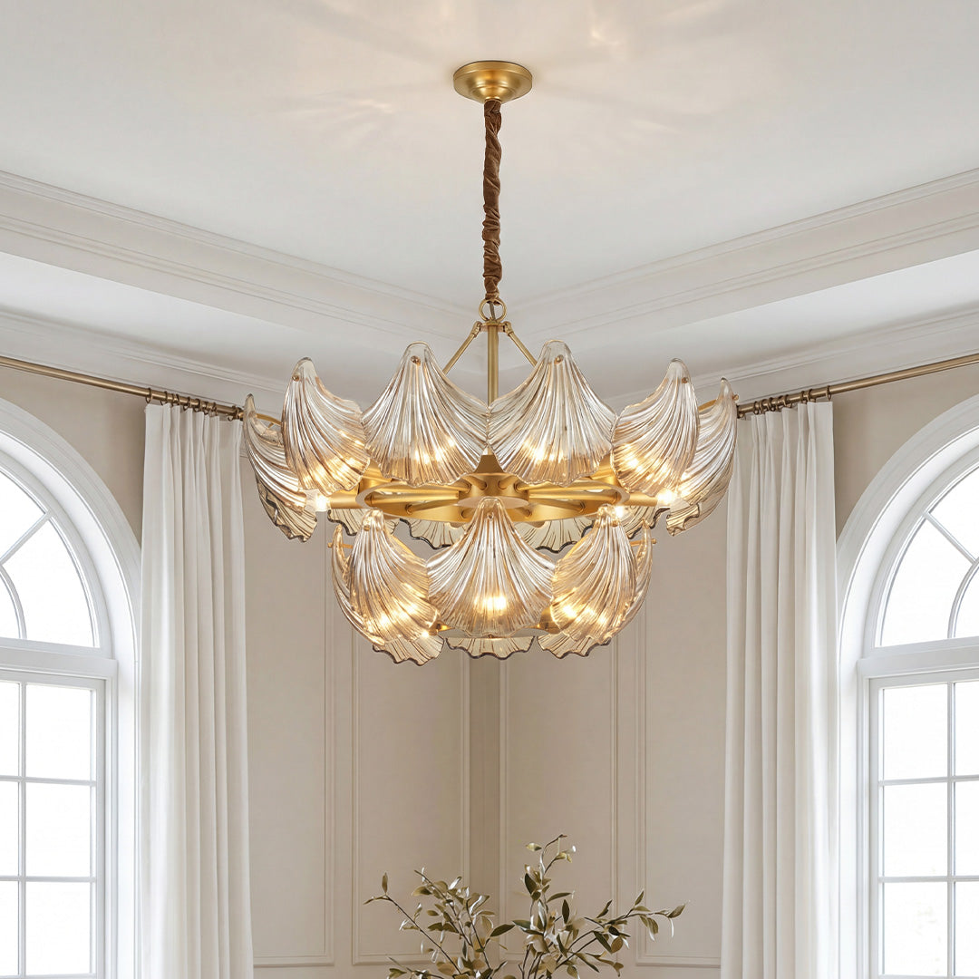 Luxury Copper and Glass Large Modern Chandelier