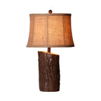 Faux Wood Table Lamp with Bark-Textured Fabric Shade