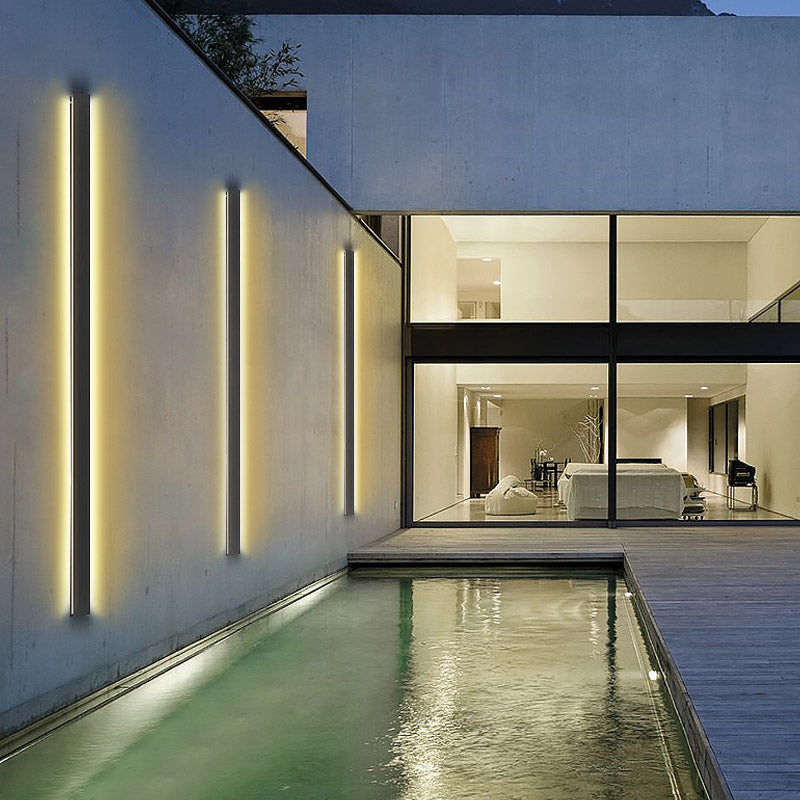 Modern LED Linear Wall Light - Long Black Outdoor Fixture