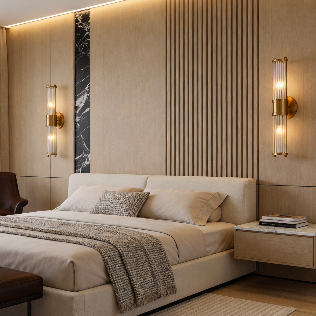 Contemporary Chrome and Gold Wall Sconce with Clear Glass Cylinder Shade