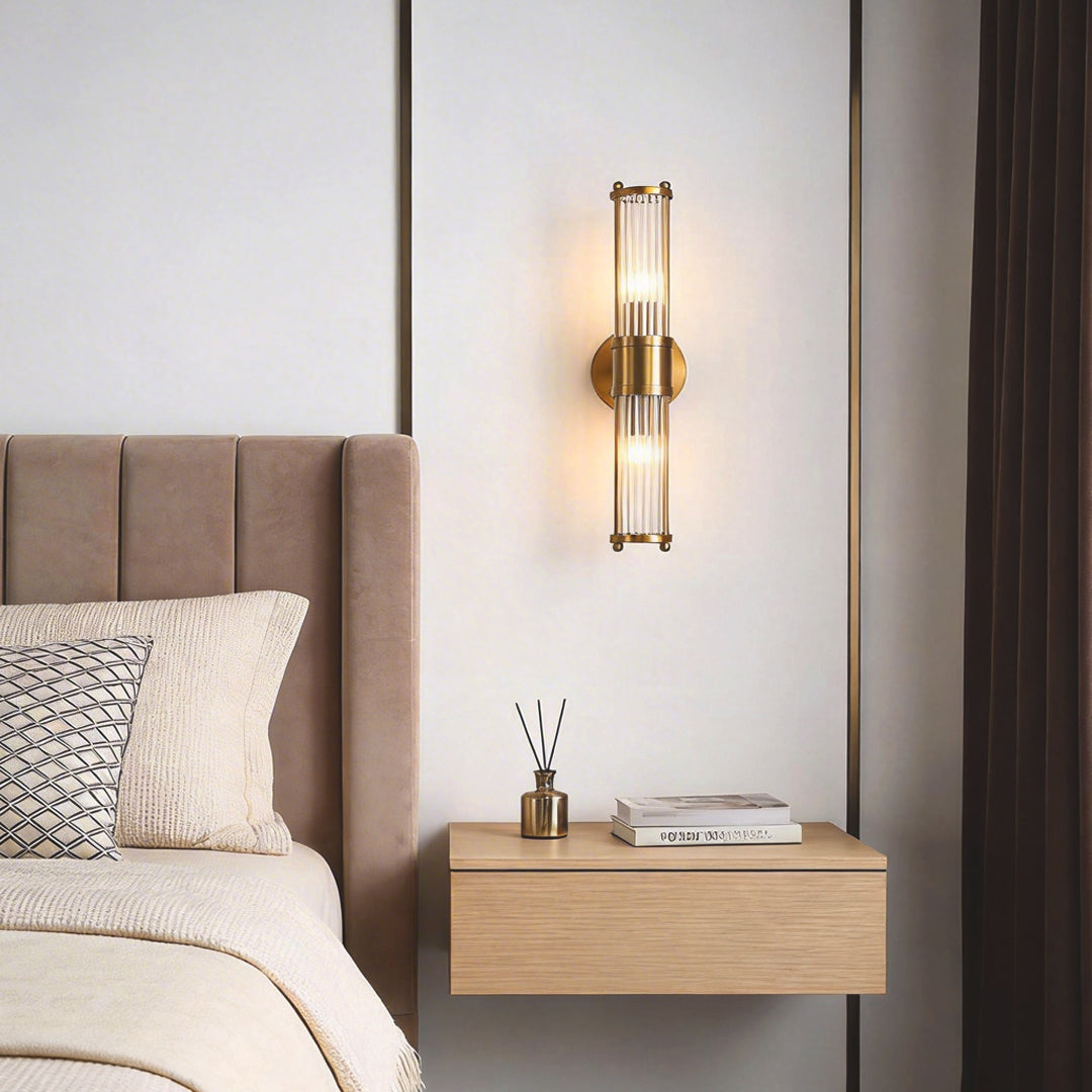 Contemporary Chrome and Gold Wall Sconce with Clear Glass Cylinder Shade