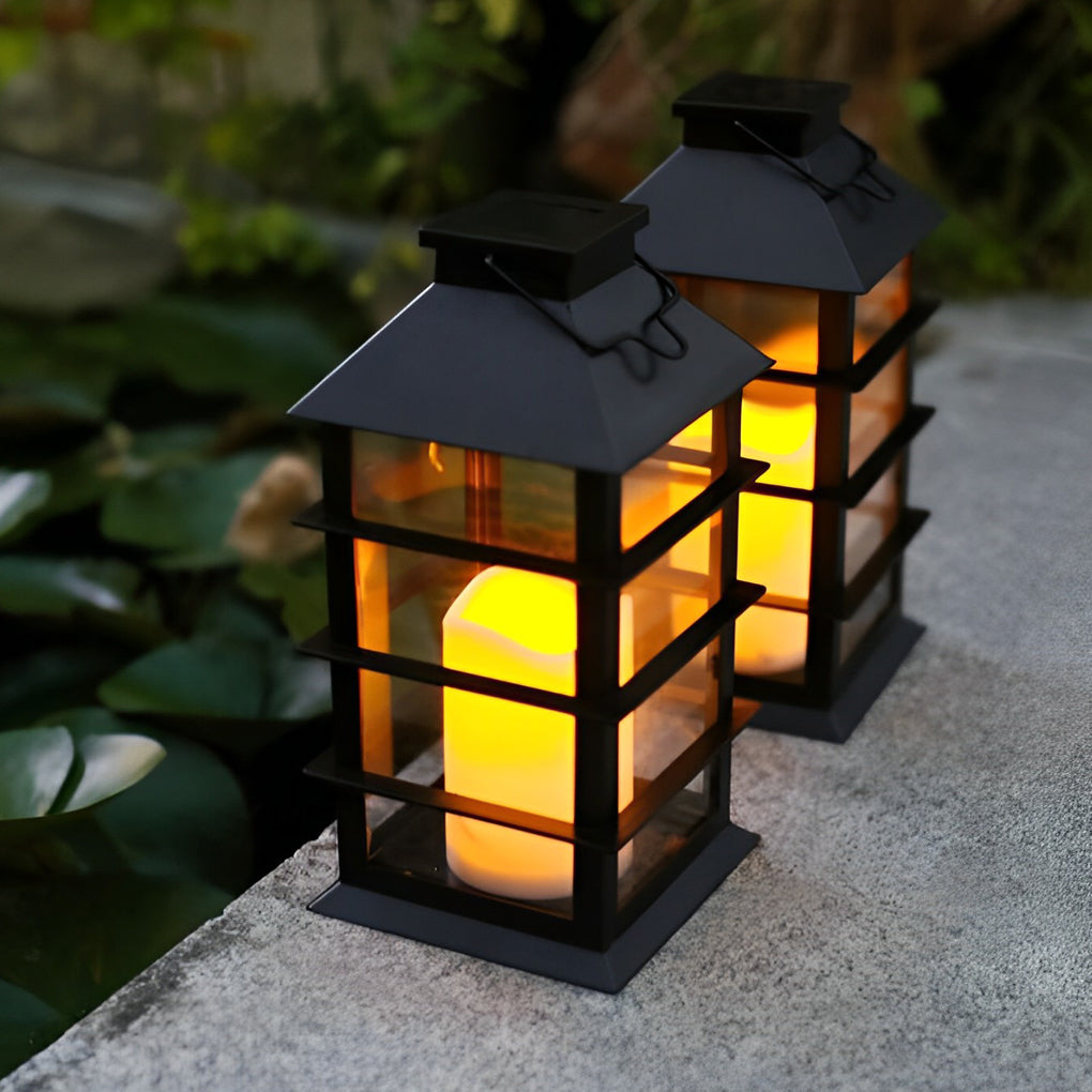 Premium Black Solar LED Candlestick Lantern - Portable Outdoor Lighting