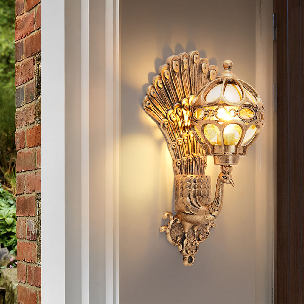 Waterproof Retro European Aluminum Peacock Wall Sconce