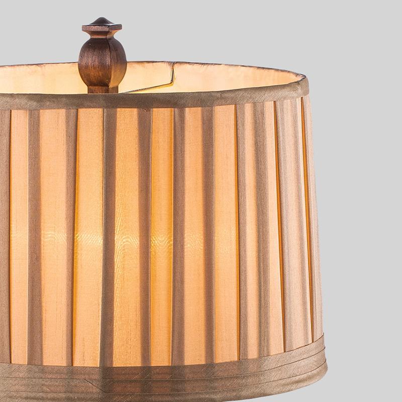 Premium Vintage Wood Table Lamp with Striped Drum Shade - LED Lighting