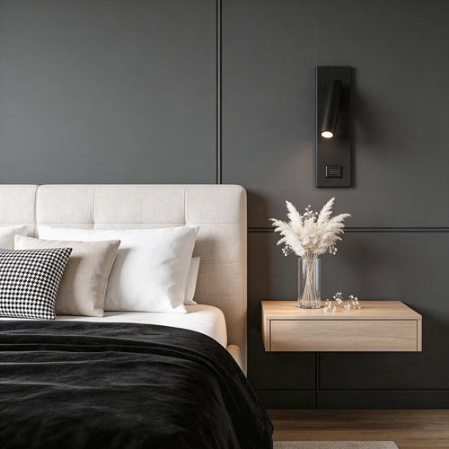 Adjustable Modern Rectangular Wall Lamp with USB Charger